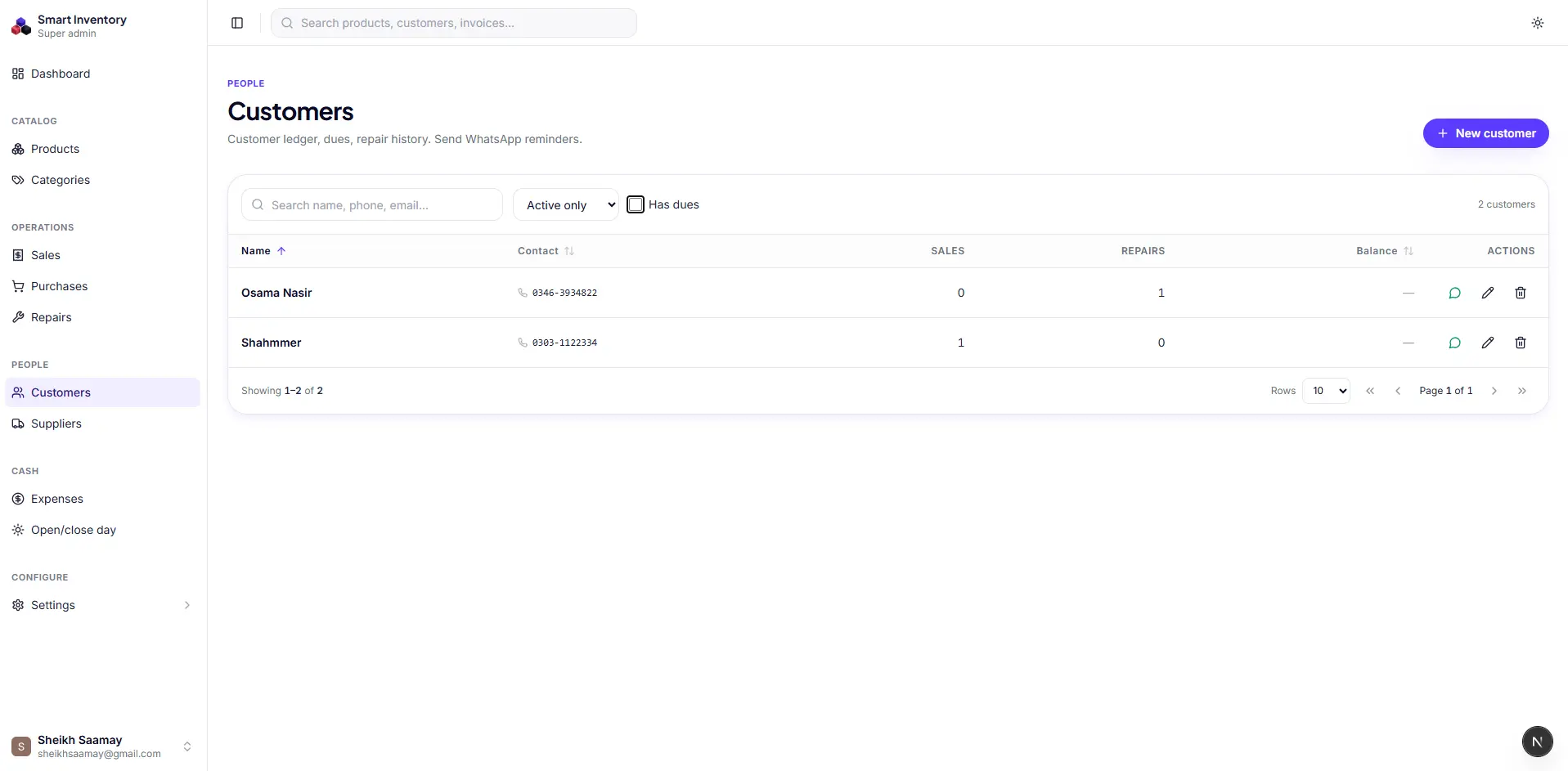 Customer Ledger & Dues